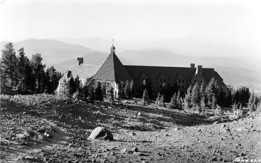 Historic Forest Service photograph of Timberline Lodge on Mount Hood