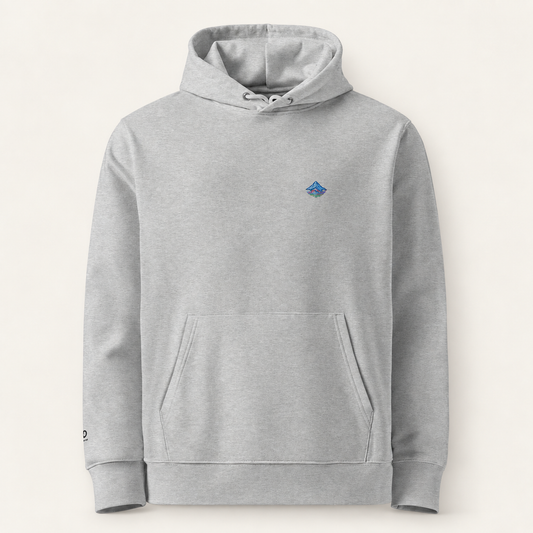 the mt hood hoodie on a warm neutral studio background