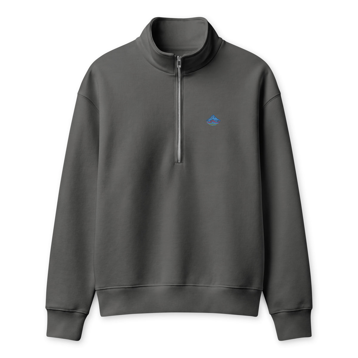 Mount Hood Heavyweight Half-Zip Fleece in asphalt, front product mockup
