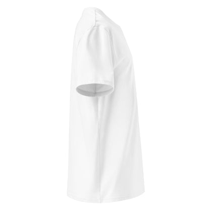 White organic cotton tee, side fit view